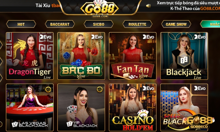 Tham gia những tựa game thú vị tại Live Casino Go88